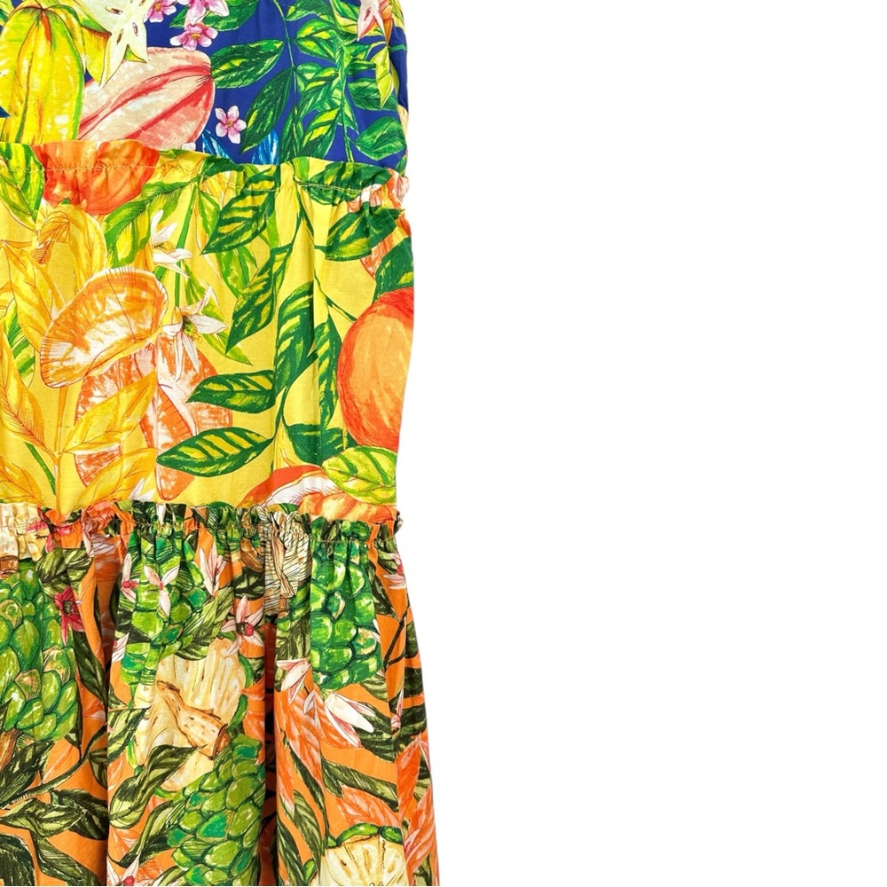 FARM Rio Caipirinha Green Yellow Vibrant Print Tiered Sleeveless Mini Dress - XL - Picture 7 of 14
